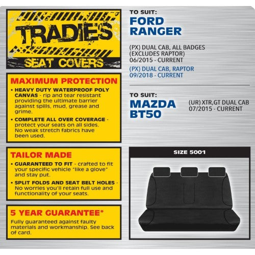Black Canvas Rear Seat Cover - Ford Ranger Py T6.2 - TRADIES