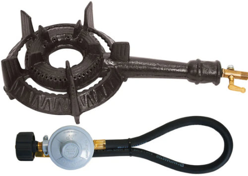 Campmaster 200mm Single Cast Iron Gas Ring Burner with QCC Regulator