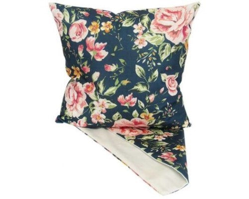 Cushion Cover -  Pink Roses on Blue