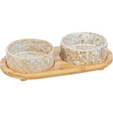 Dog Bowl Ceramic Bowls with Bamboo Stand - 16cm x 2