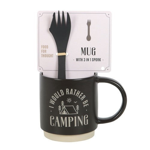 I'd Rather Be Camping Ceramic Mug with 3-in-1 Spork
