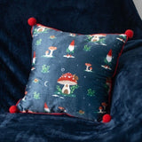 35cm Square Gnome Print Cushion with Pom Poms