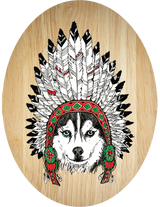 Tribal Husky - Plywood Oval - Wall Art