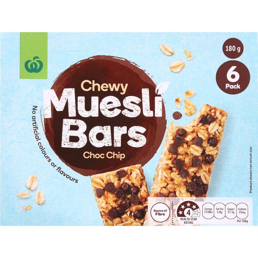 Woolworths Muesli Bars Chocolate Chip 6pk 180g