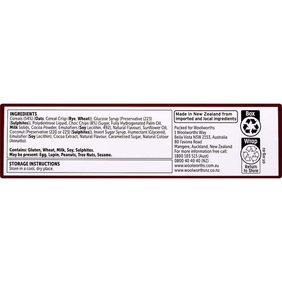 Woolworths Muesli Bars Chocolate Chip 6pk 180g