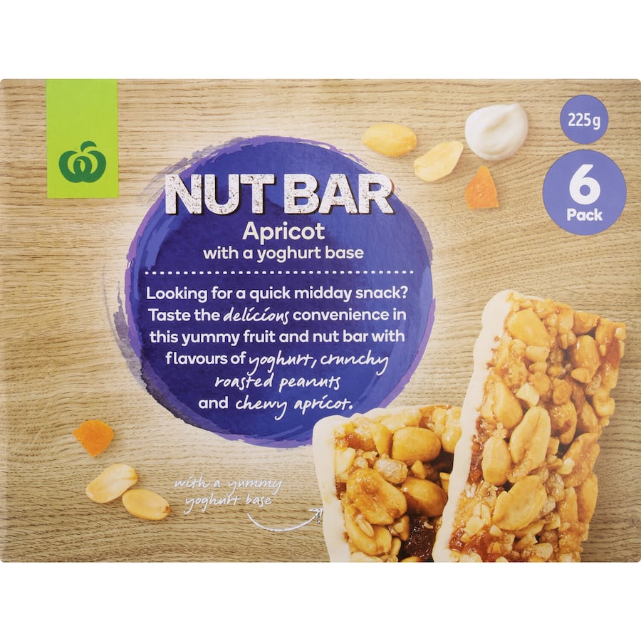 Woolworths Nut Bars Apricot With Youghurt Base 6pk 225g