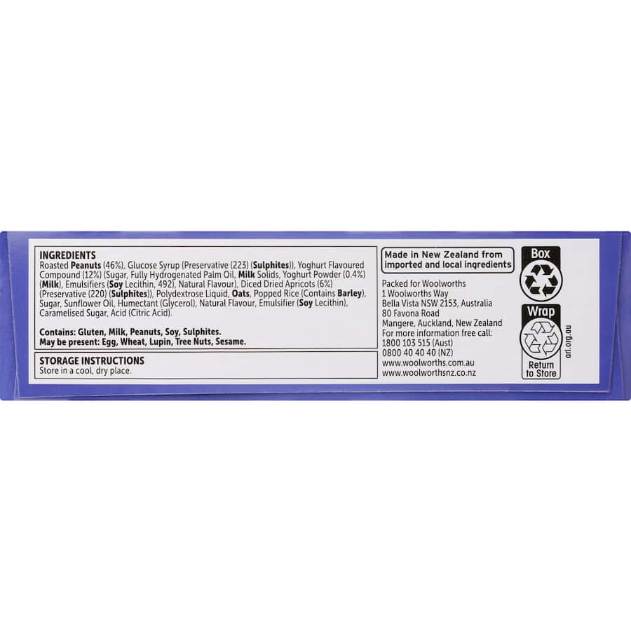 Woolworths Nut Bars Apricot With Youghurt Base 6pk 225g