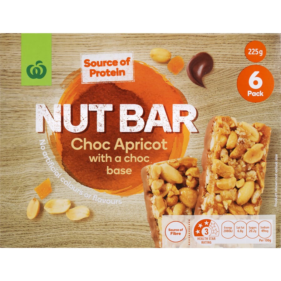 Woolworths Nut Bars Choc Apricot With Choco Base 6pk 225g