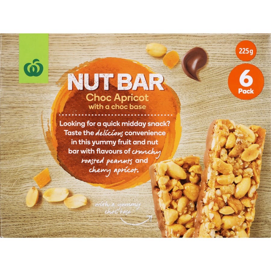 Woolworths Nut Bars Choc Apricot With Choco Base 6pk 225g