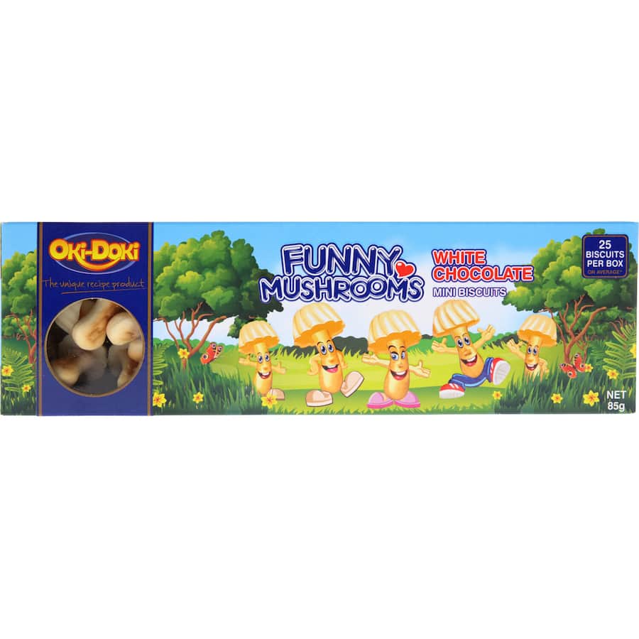 Oki Doki Funny Mushrooms Biscuits White Chocolate Minis 85g
