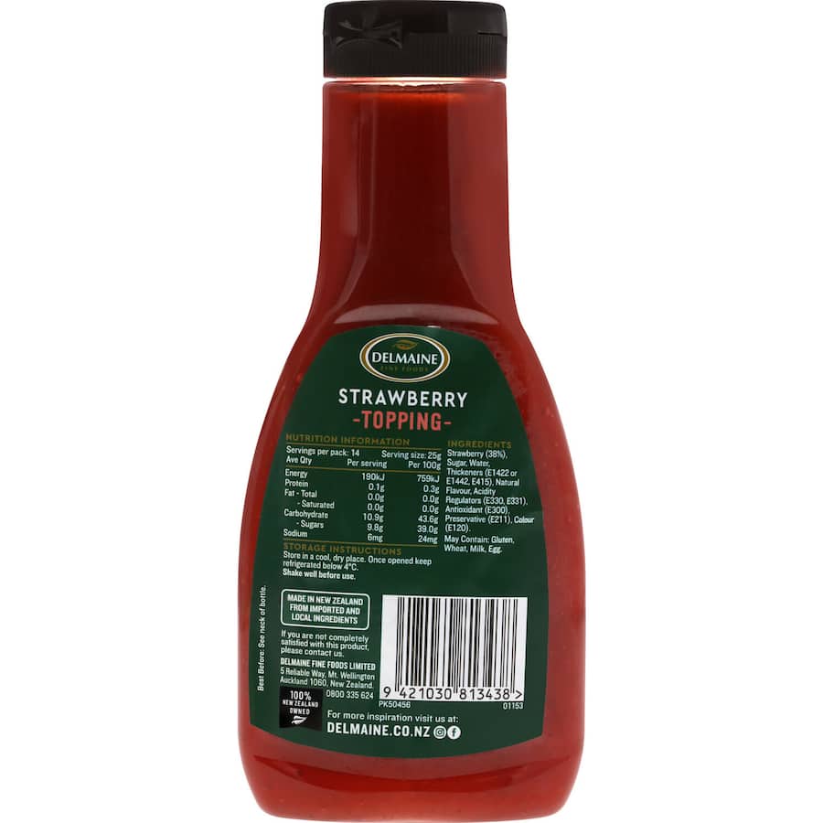 Delmaine Strawberry Topping  Bottle 360g