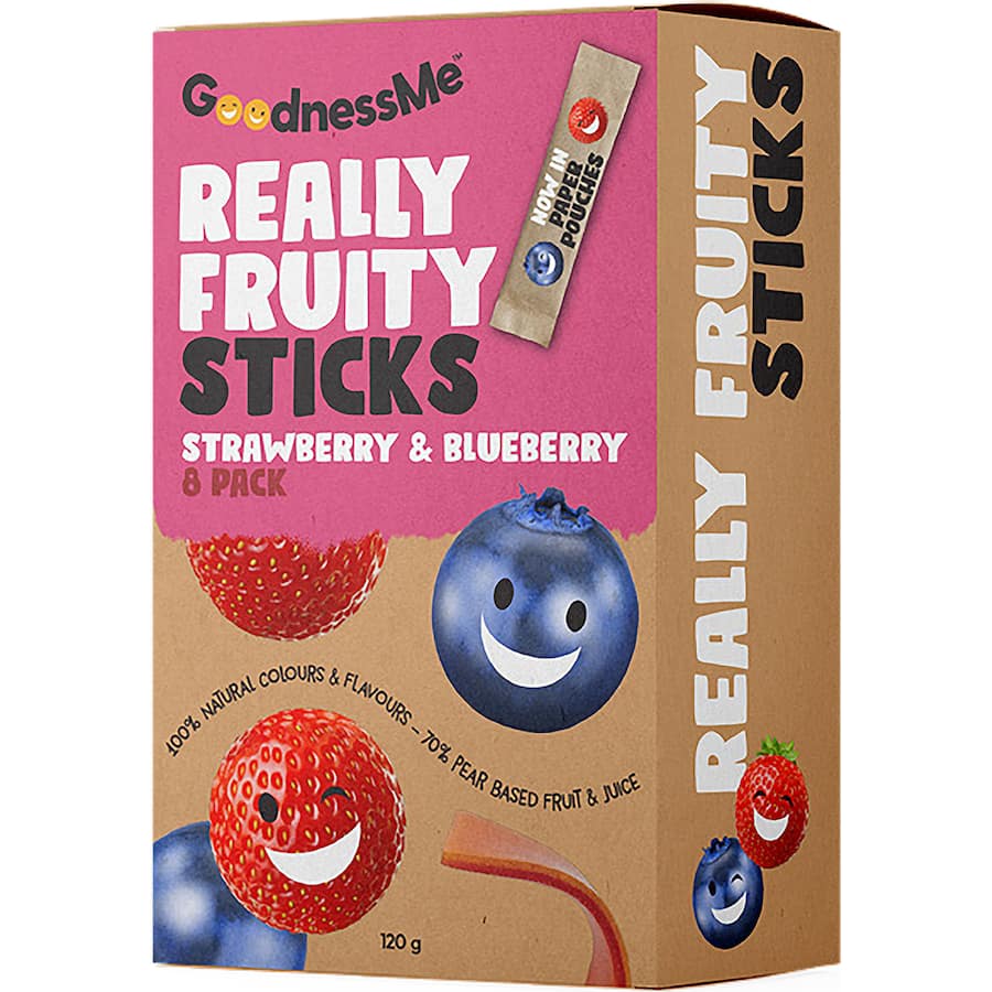 Goodnessme Really Fruity Fruit Sticks Strawberry & Blueberry 8pk 120g