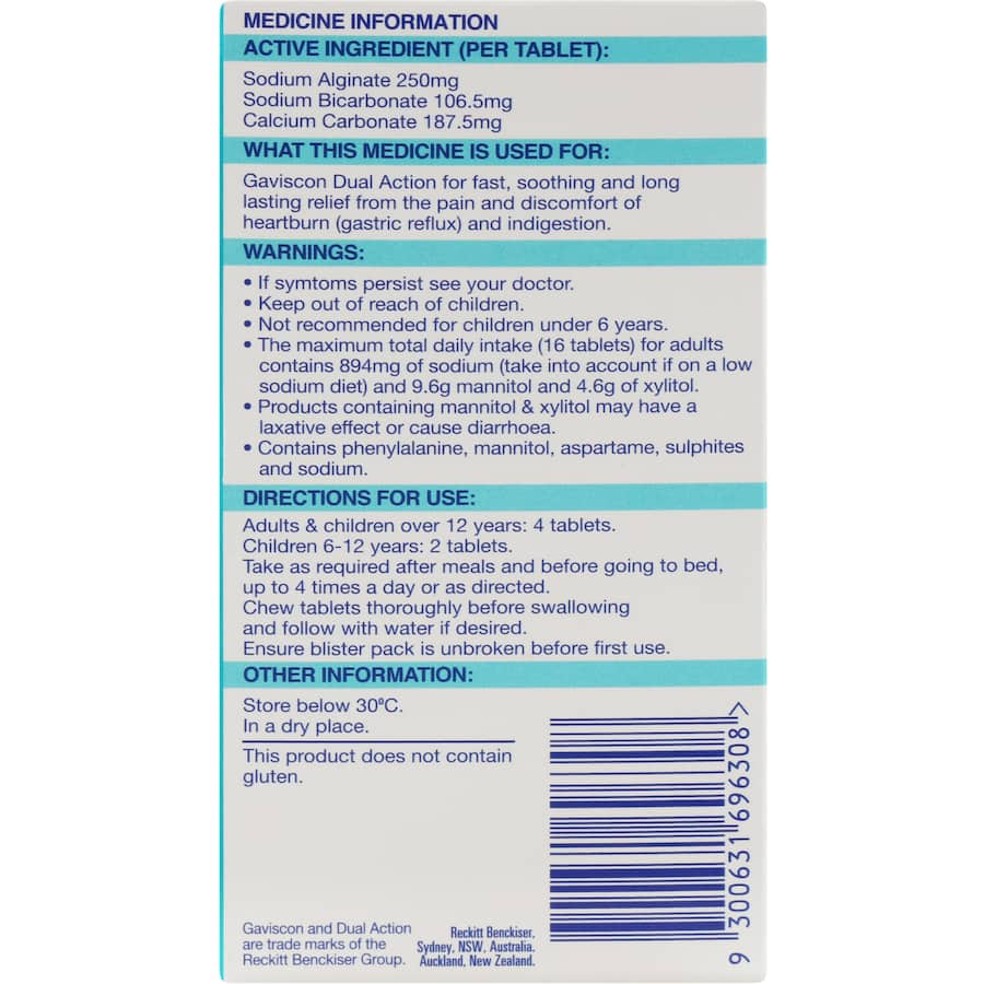 Gaviscon Dual Action Heartburn & Indigestion Relief Mixed Berry Chewable tablets 16pack