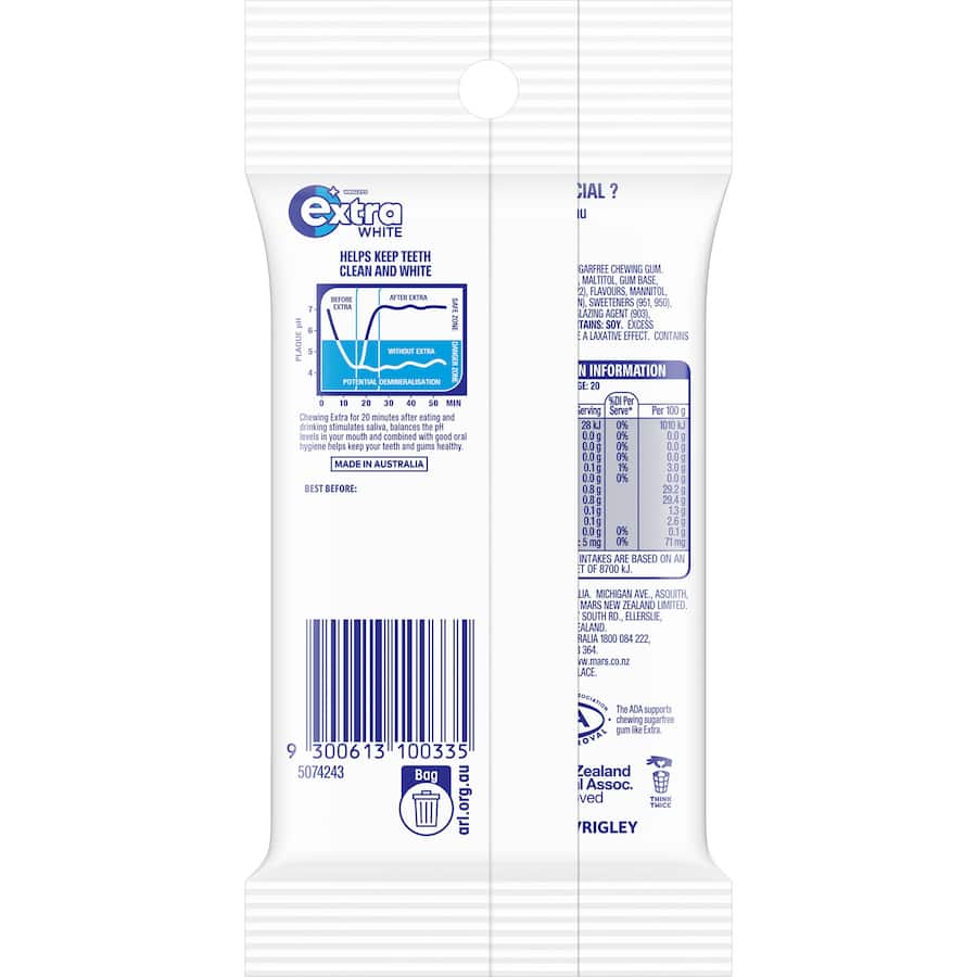 Wrigleys Extra Chewing Gum White Sugar Free 4 x 10pce pks 56g