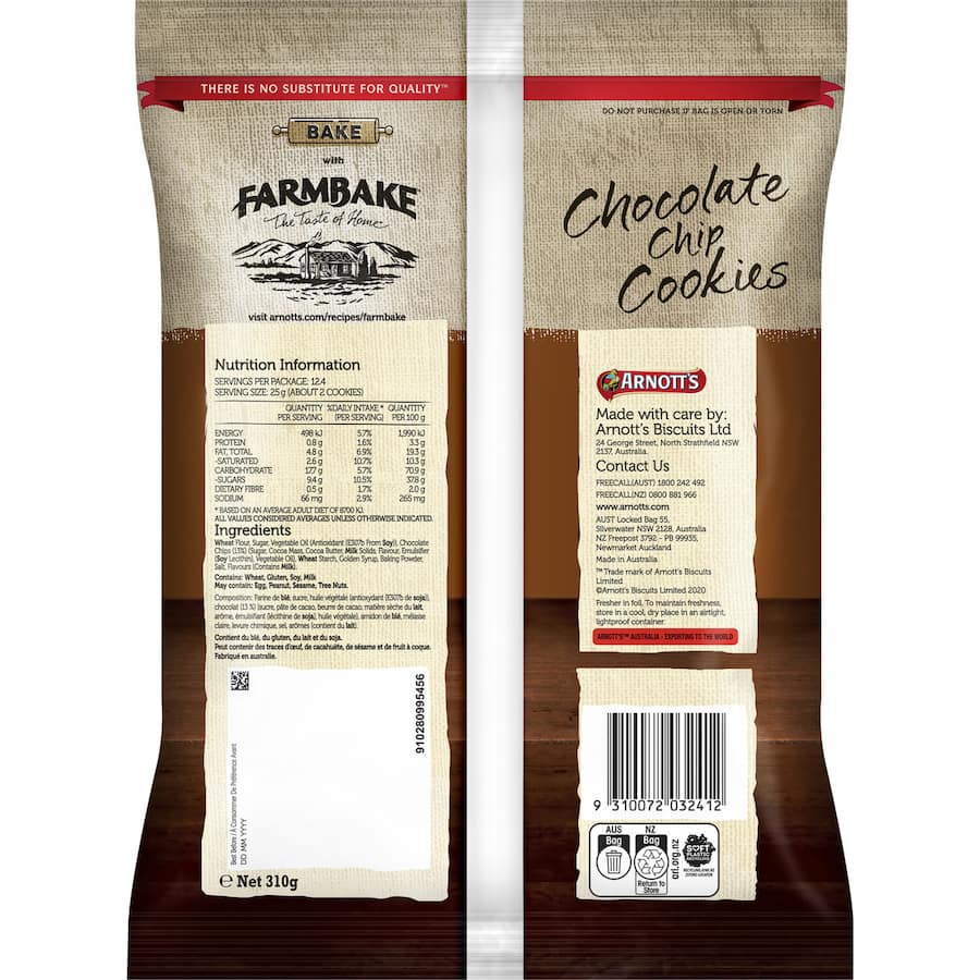 Arnotts Farmbake Cookies Chocolate Chip 310g