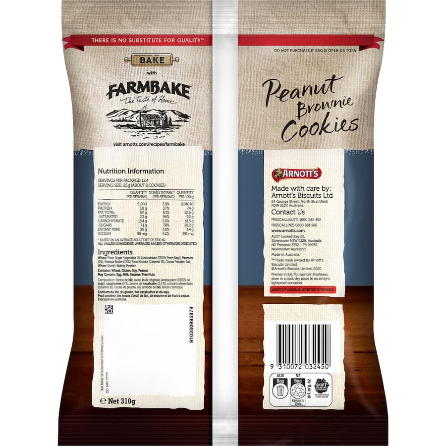 Arnotts Farmbake Cookies Peanut Brownies 310g