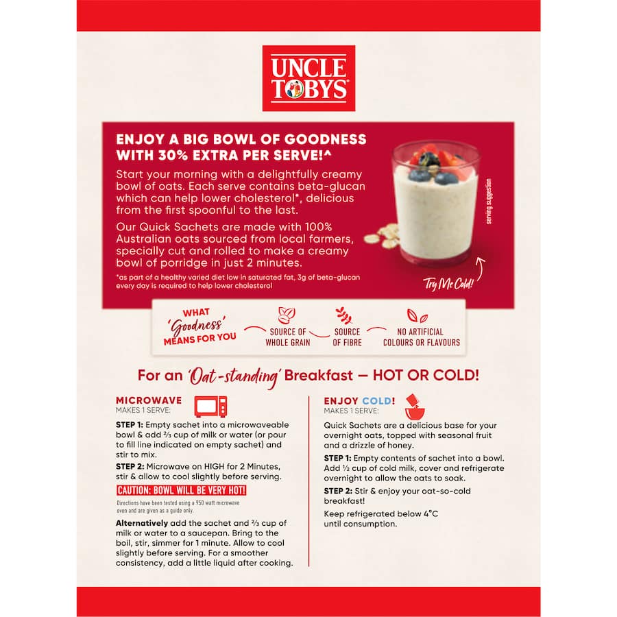 Uncle Tobys Oats Quick Sachets Original 8 pack 368g