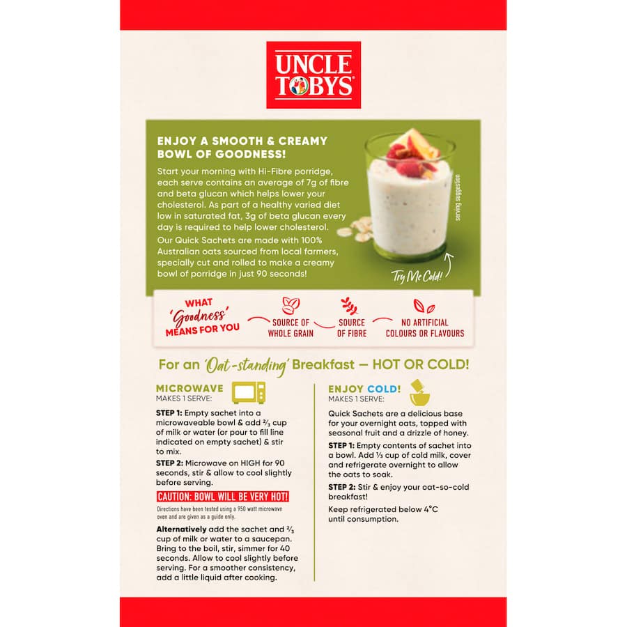 Uncle Tobys Oats Hi Fibre 8pack Sachets 320g