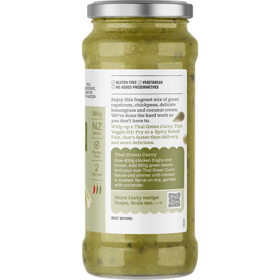 Barkers Recipe Base Thai Green Curry Meal Sauce 365g