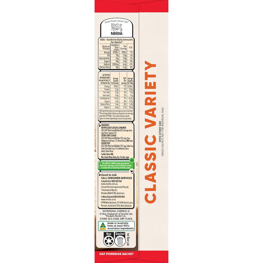 Uncle Tobys Oats Quick Sachets Classic Variety 10 pack 350g