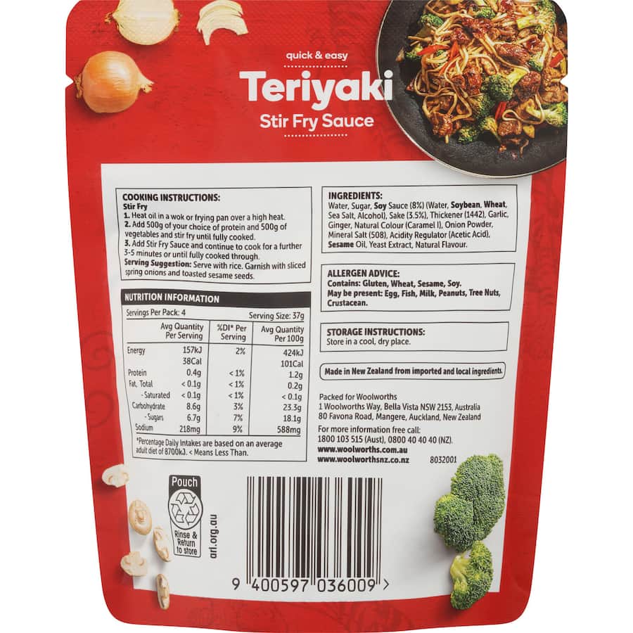 Woolworths Stir Fry Sauce Teriyaki Pouch 150g
