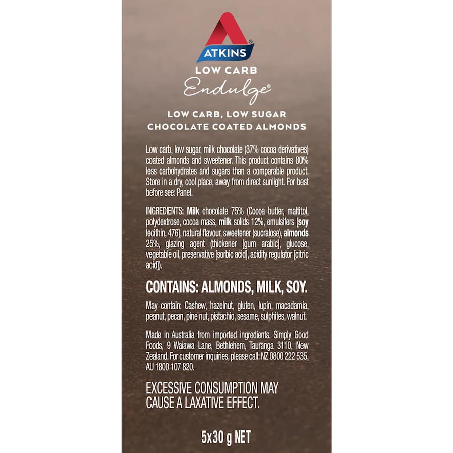 Atkins Endulge Chocolate Almonds  150g box 5pack
