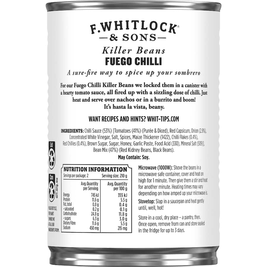 F Whitlock & Sons Killer Beans Fuego Chilli 420g