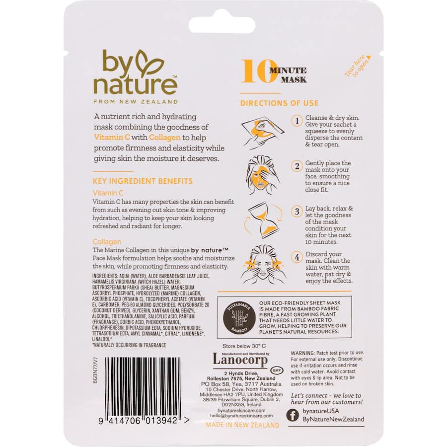 By Nature Face Mask Vitamin C & Collagen 1pack