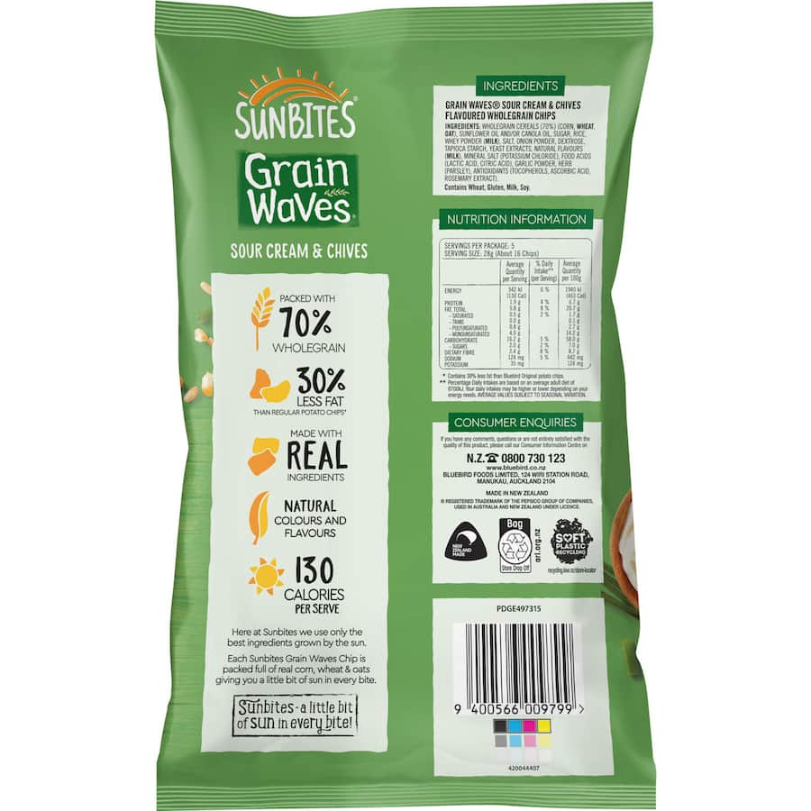 Sunbite Grain Waves Wholegrain Chips Sour Cream & Chives 140g