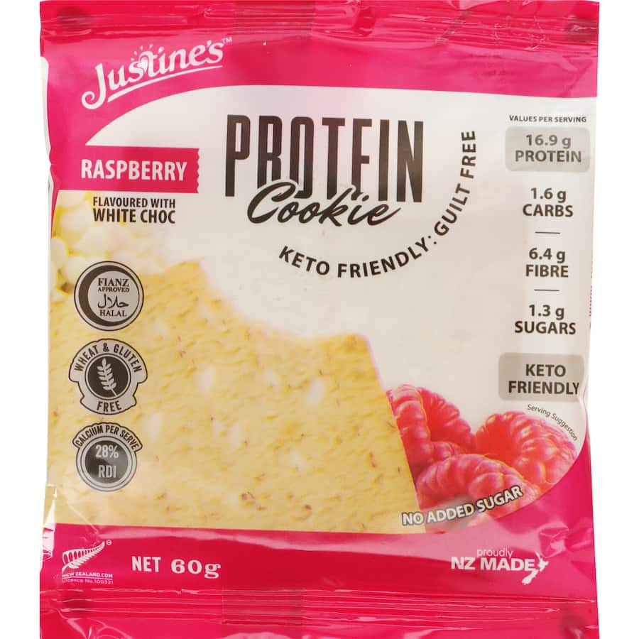 Justines Protein Cookie White Chocolate & Raspberry Each 60g