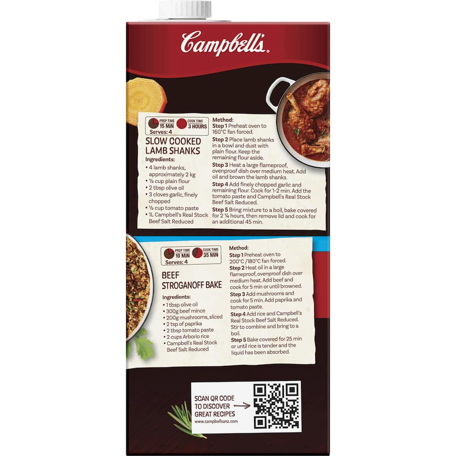 Campbells Real Stock Beef Stock Liquid Salt Reduced Carton 1L