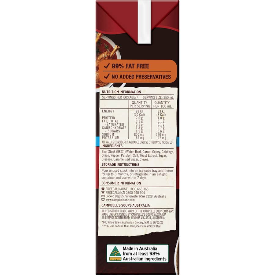 Campbells Real Stock Beef Stock Liquid Salt Reduced Carton 1L