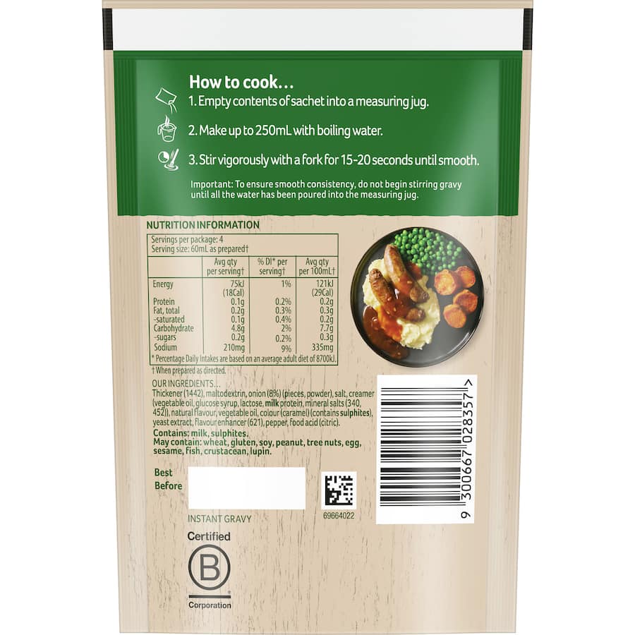 Continental Jug A Gravy Instant Gravy Mix Brown Onion Sachet 25g