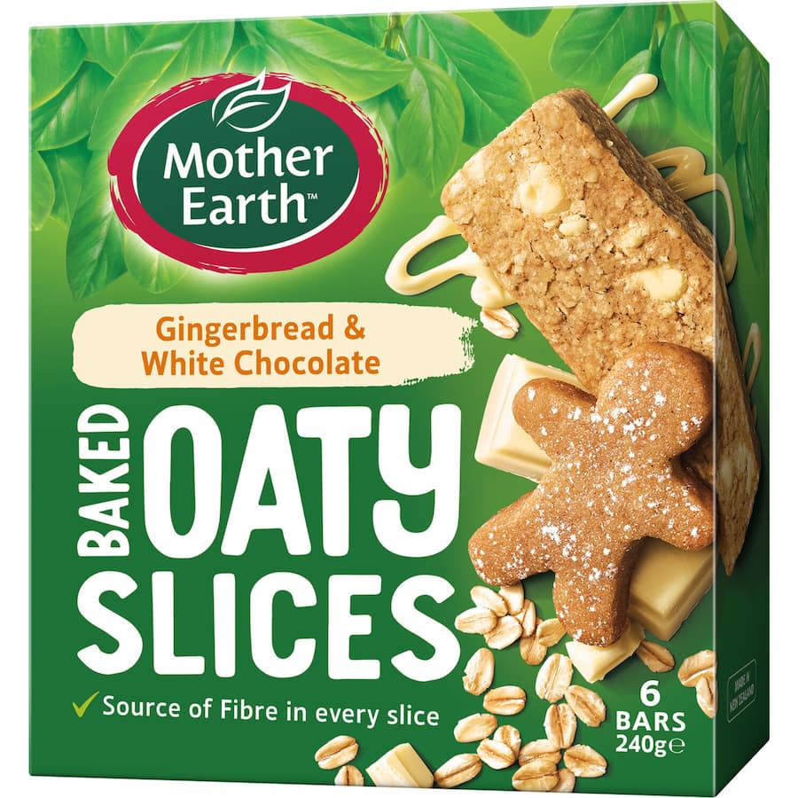 Mother Earth Oaty Slices Oat Bars Gingerbread & White Chocolate 6pk 240g