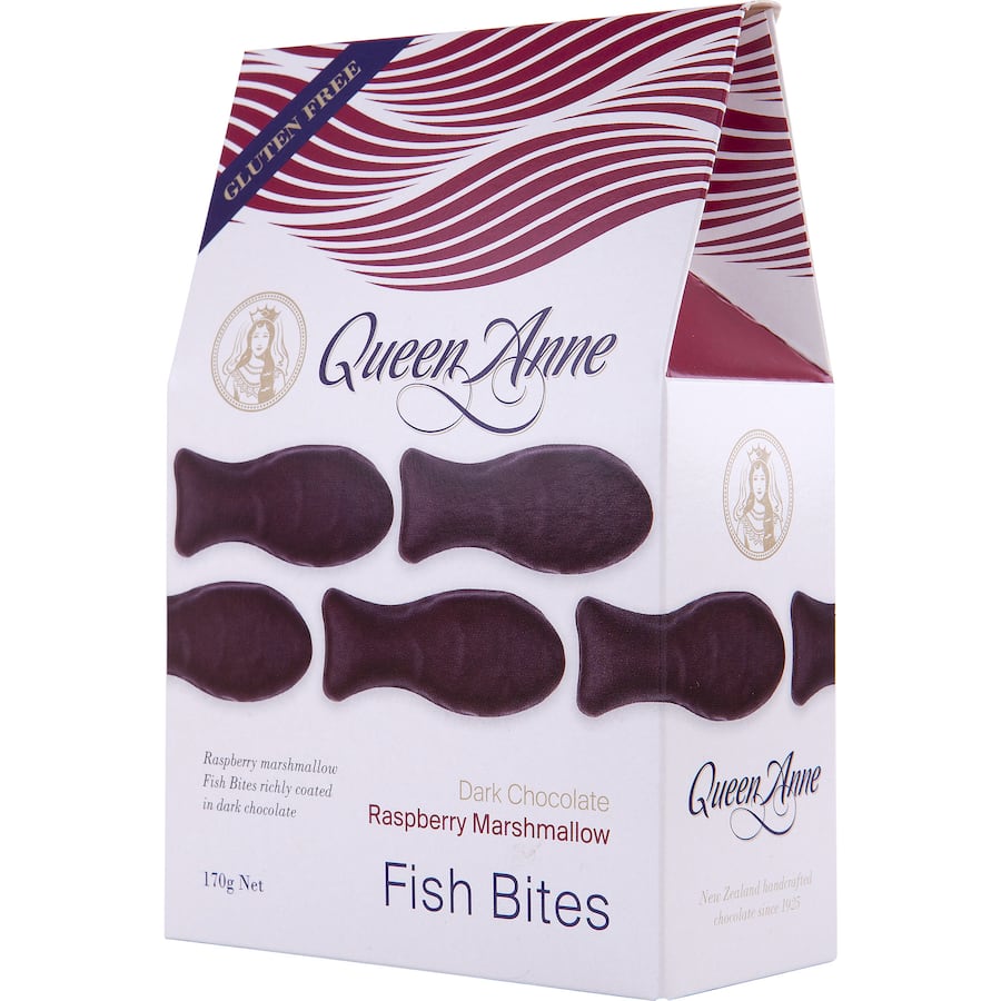 Queen Anne Marshmallow Fish Bites Chocolate Raspberry 170g