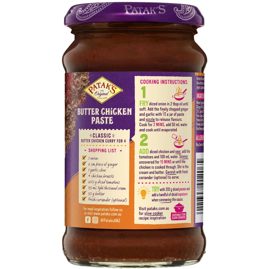 Pataks Curry Paste Butter Chicken Mild Jar 312g