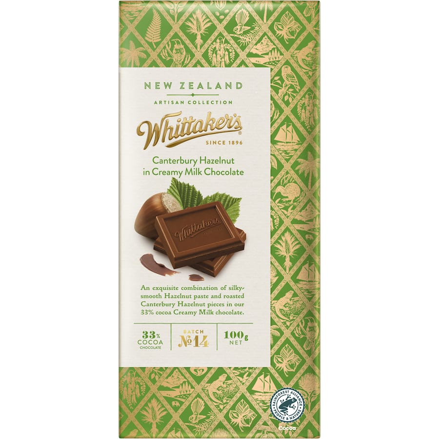 Whittakers Artisan Collection Chocolate Hazelnut Creamy Milk 33% Block 100g