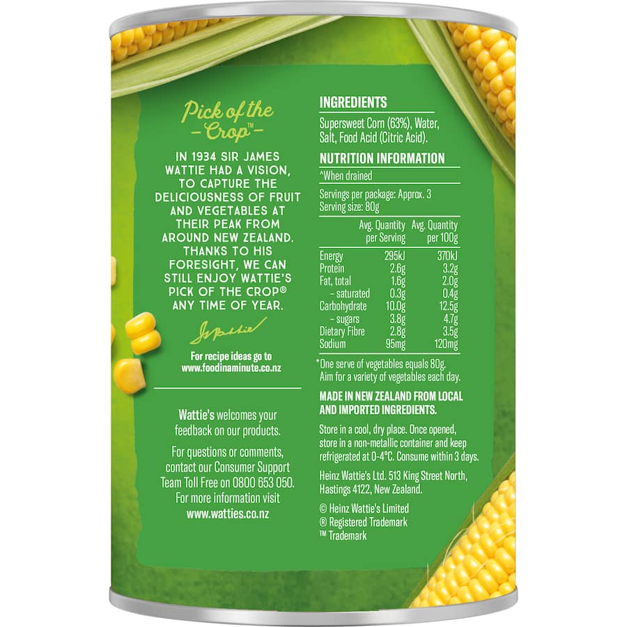 Watties Corn Whole Kernel  Can 410g