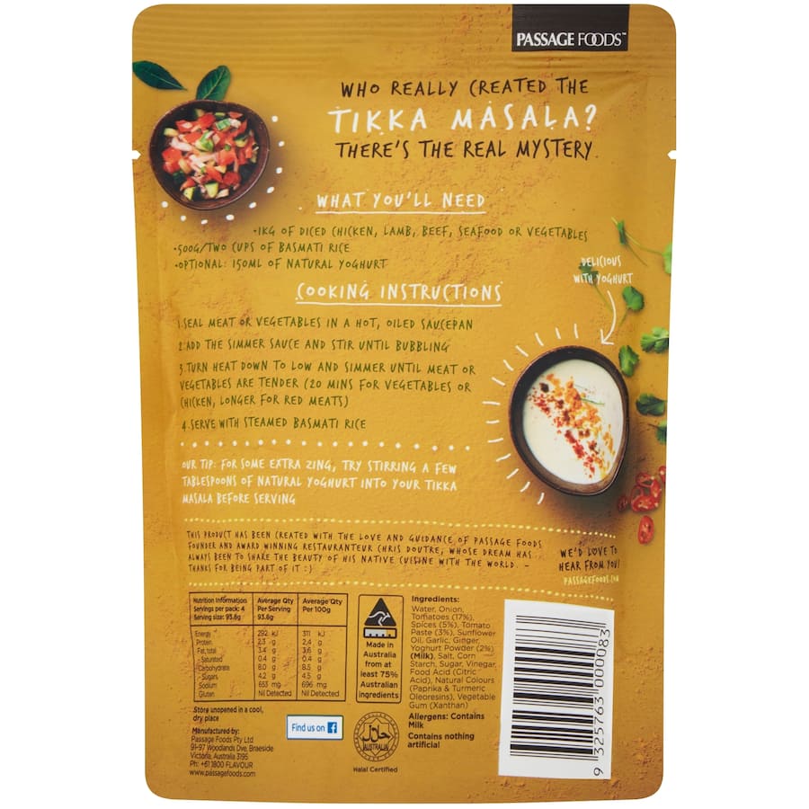 Passage To India Simmer Sauce Tikka Masala Sauce Pouch 375g
