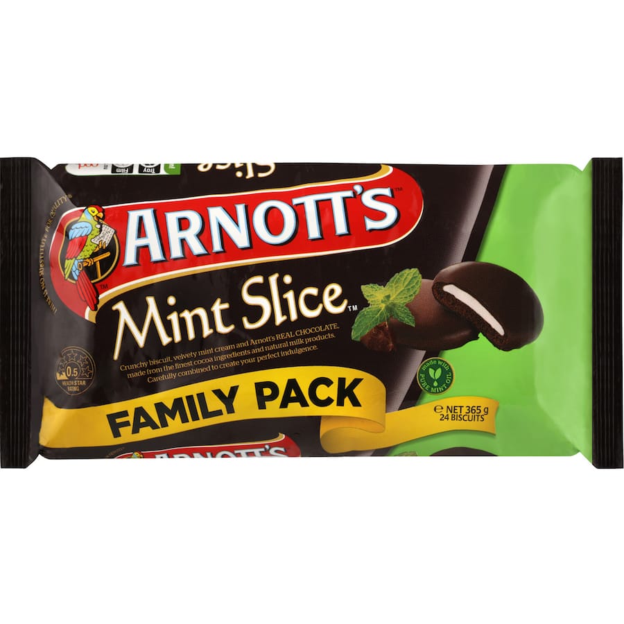 Arnotts Chocolate Biscuits Mint Slice Family pack 365g