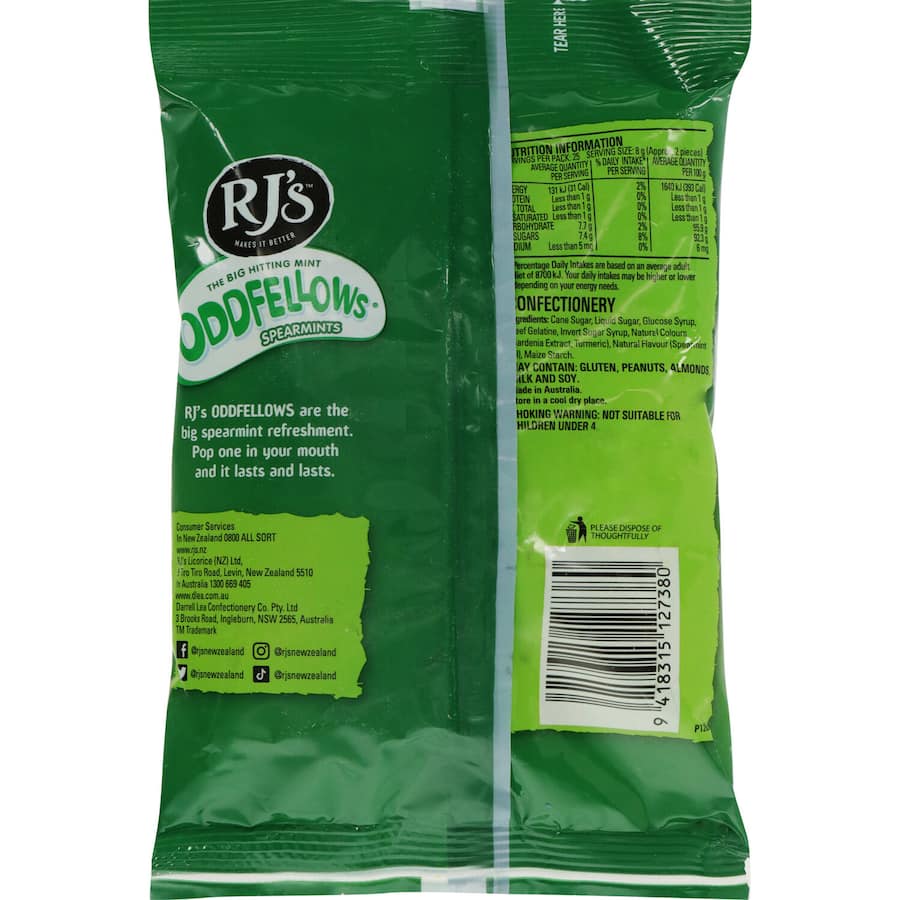 Rj’s Oddfellows Spearmints  200g