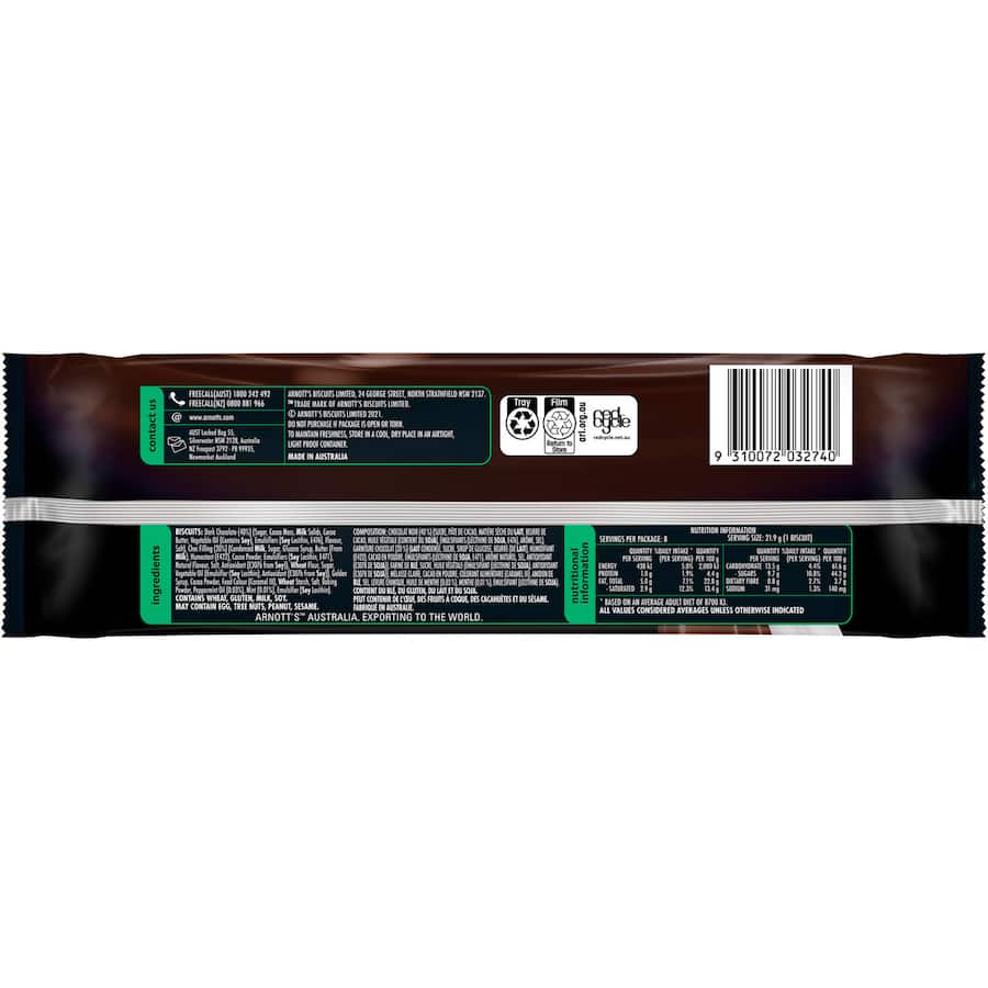 Arnotts Tim Tam Deluxe Chocolate Biscuits Dark Choc Mint 175g