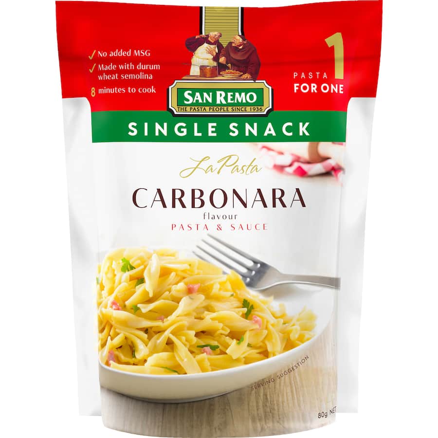 San Remo La Pasta Pasta & Sauce Carbonara Single snack 80g