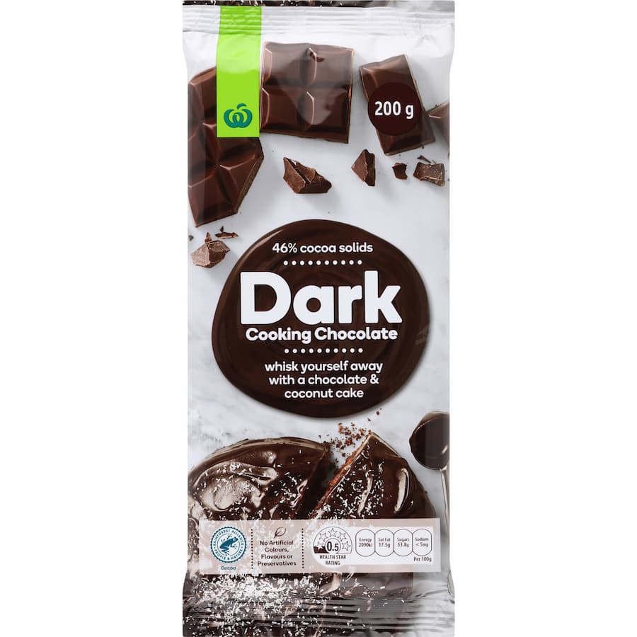 Woolworths Cooking Chocolate Dark 46% Cocoa 200g