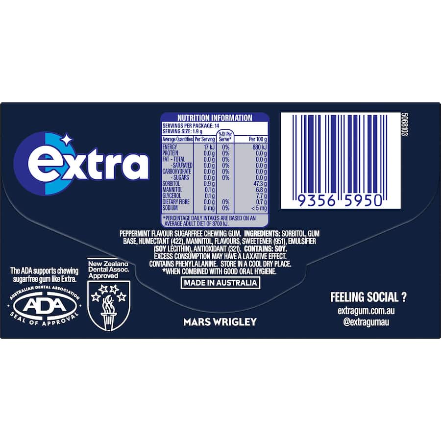 Wrigleys Extra Chewing Gum Intense Mint Sugar Free 27g