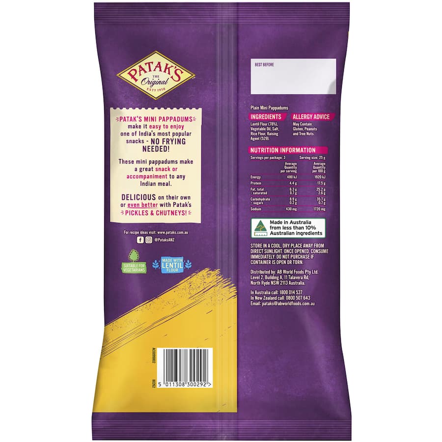 Pataks Pappadums Plain Mini Packet 75g
