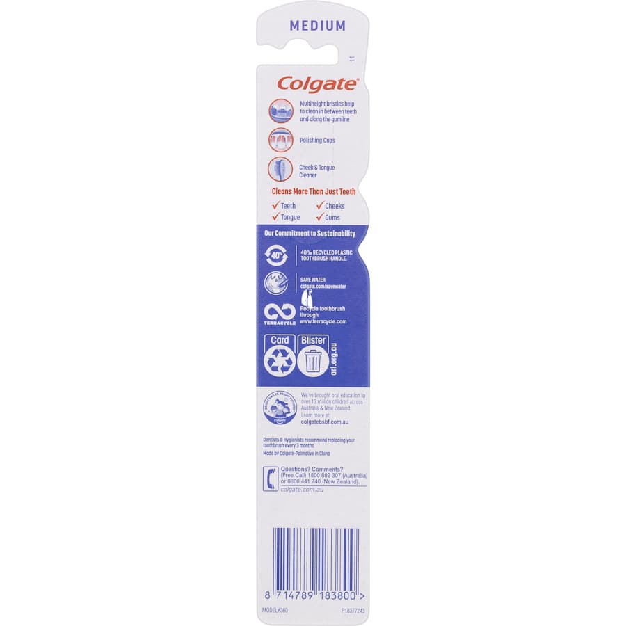 Colgate 360 Whole Mouth Clean Toothbrush Medium Bristles 1pack