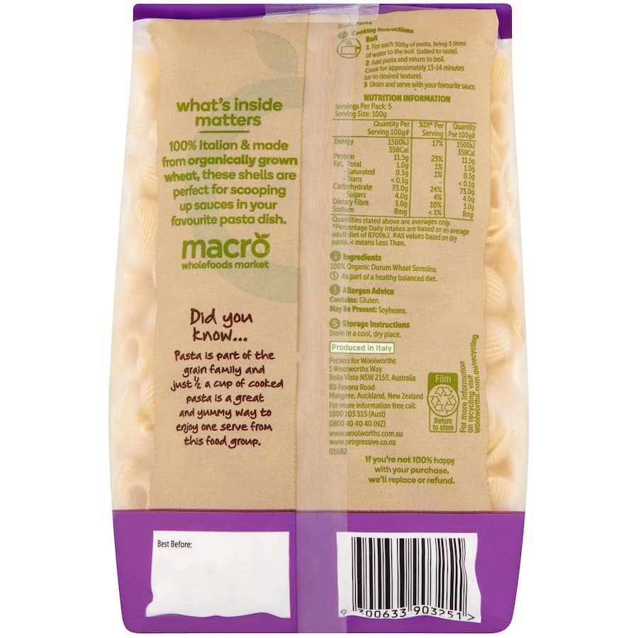 Macro Organic Pasta Shells 500g