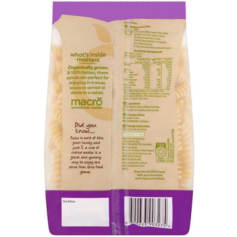 Macro Organic Pasta Spirals 500g
