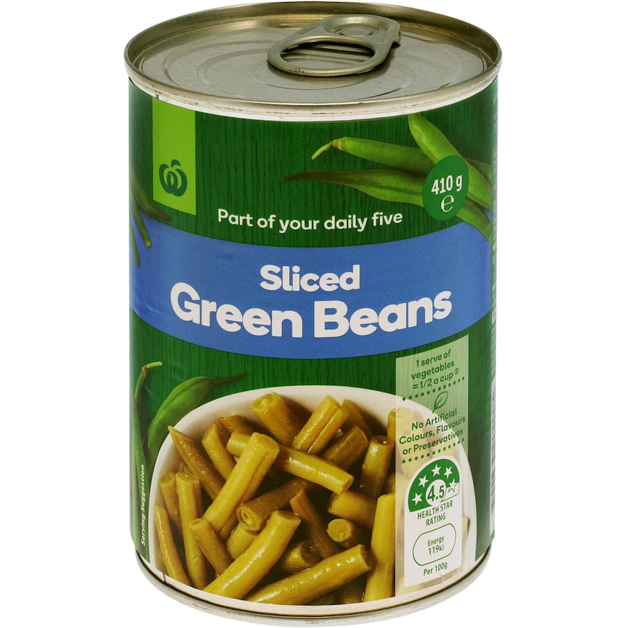 Woolworths Beans Green Sliced Can 410g